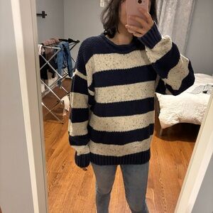 Oversized cream and navy striped sweater